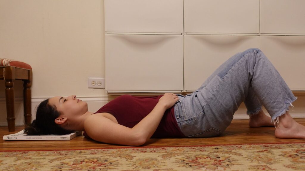 semi-supine pose for violinists spine and head alignment